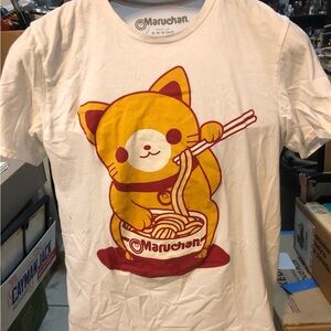 Maruchan Cat and Noodles Design White Tee Size M